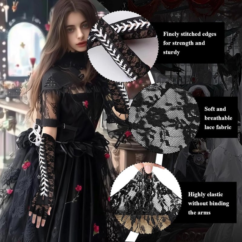 RainFlowwer Fingerless Gloves Steam Punk Goth Witch Long Elbow Arm Warmer Lace Sleeves for Costume Party Halloween Cosplay - Image 3